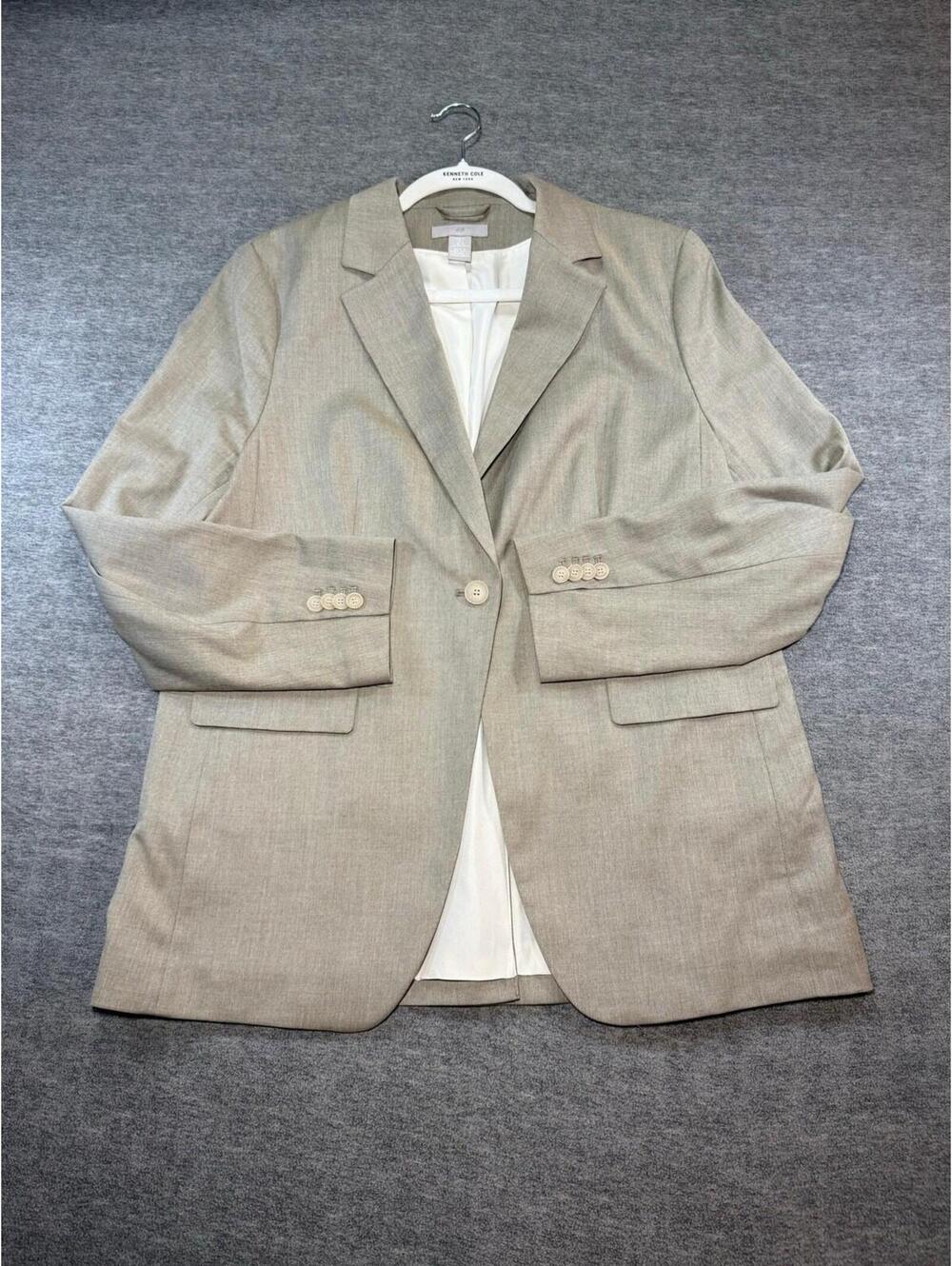 H&M Women’s Beige One Button Blazer Jacket Size Large Career Office